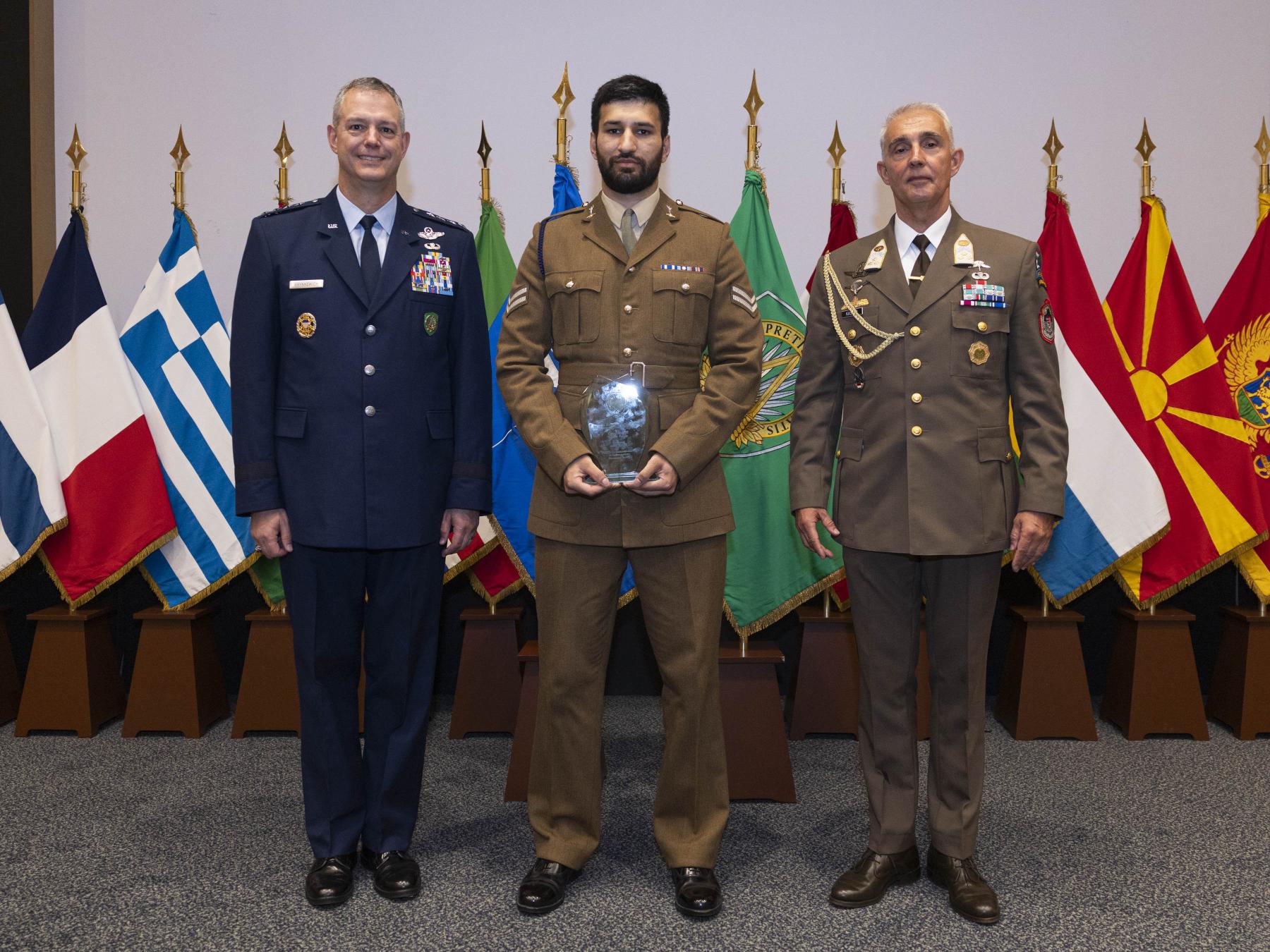 Cpl Ilahi has been recognised for outstanding service, receiving the prestigious Allied Command Operations (ACO) Military Member of the Year award